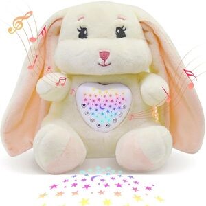 Bunny Rabbit Baby Soother Stuffed Animal Toy with Star Light Projector & Sounds